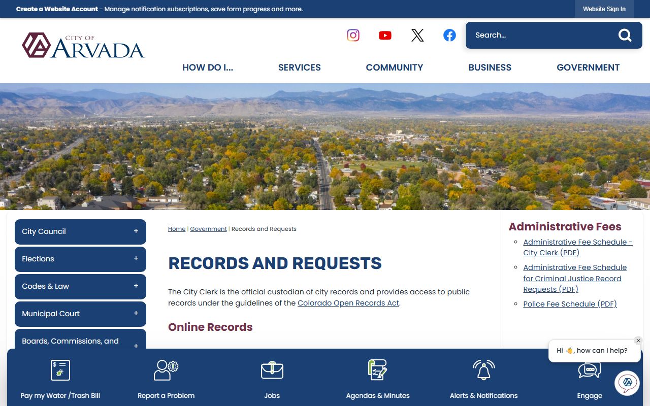 Arvada Police Department records and requests page
