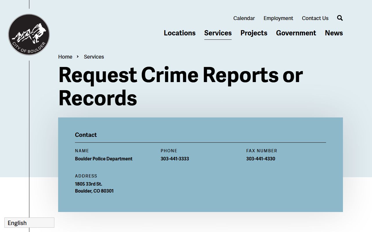 Boulder Police Department records request page for public documents