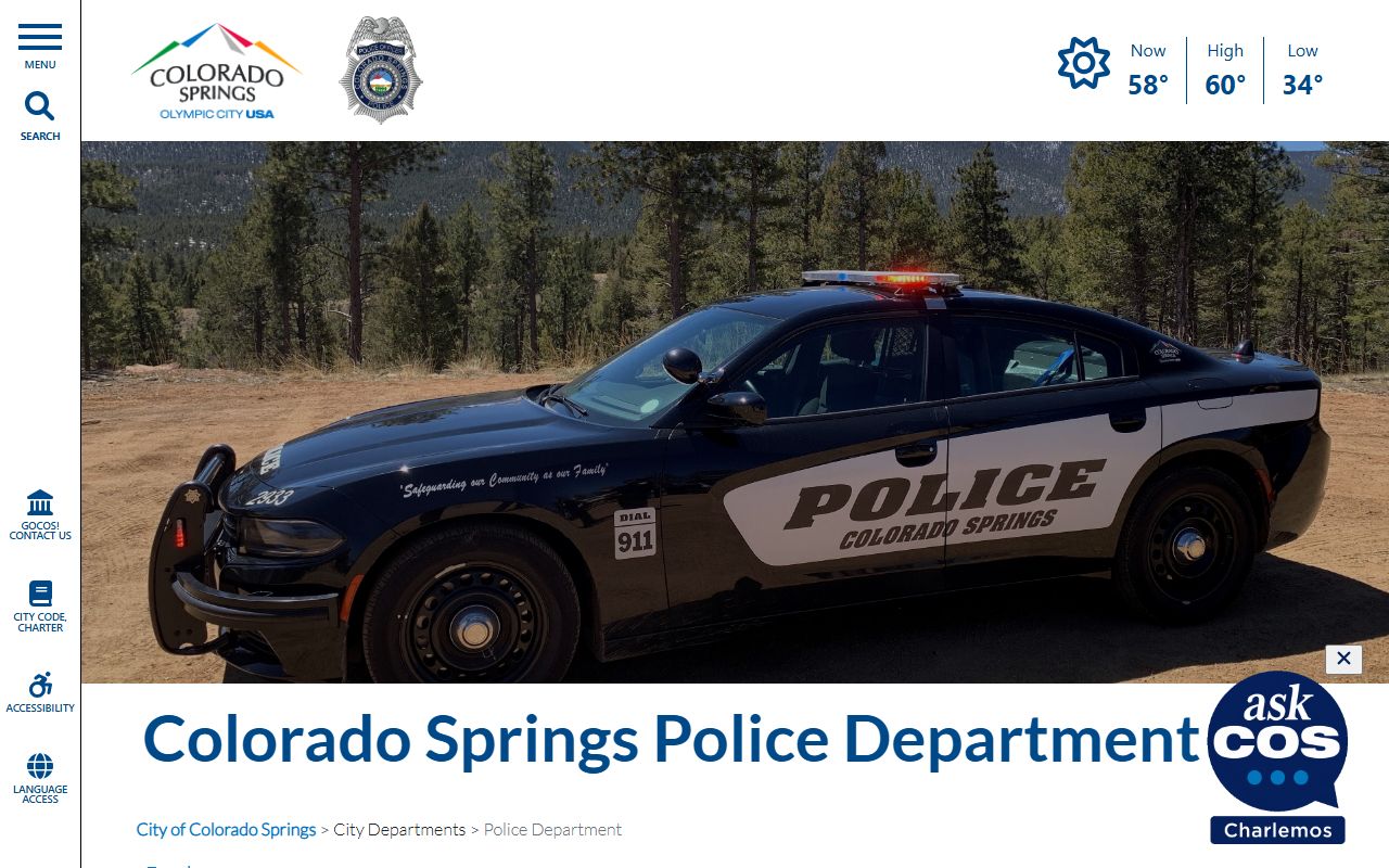 Colorado Springs Police Department homepage for booking release records