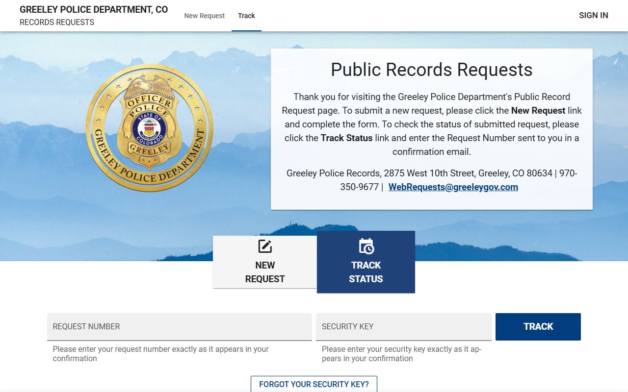 Greeley Police Department JustFOIA public portal
