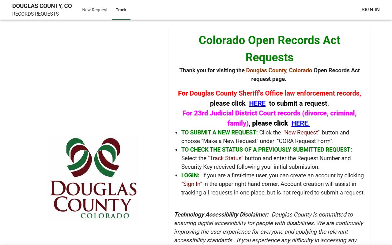 Douglas County JustFOIA portal for submitting public records requests