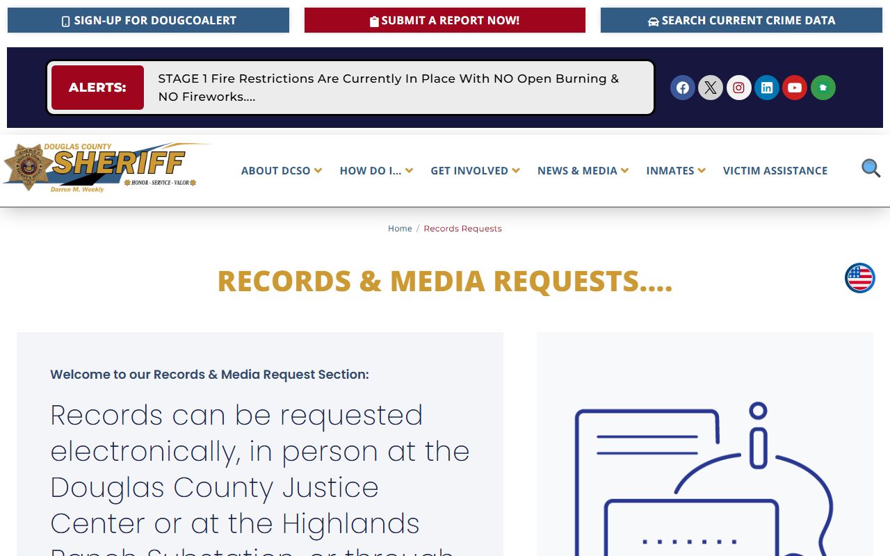 Douglas County Sheriff's Office records request page with procedures and contact information
