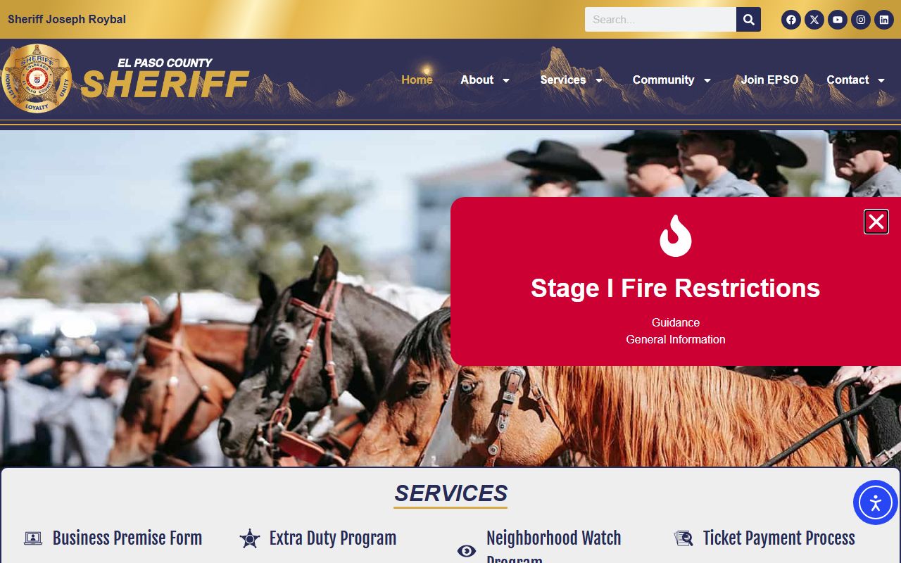 El Paso County Sheriff's Office website with agency services and contact information