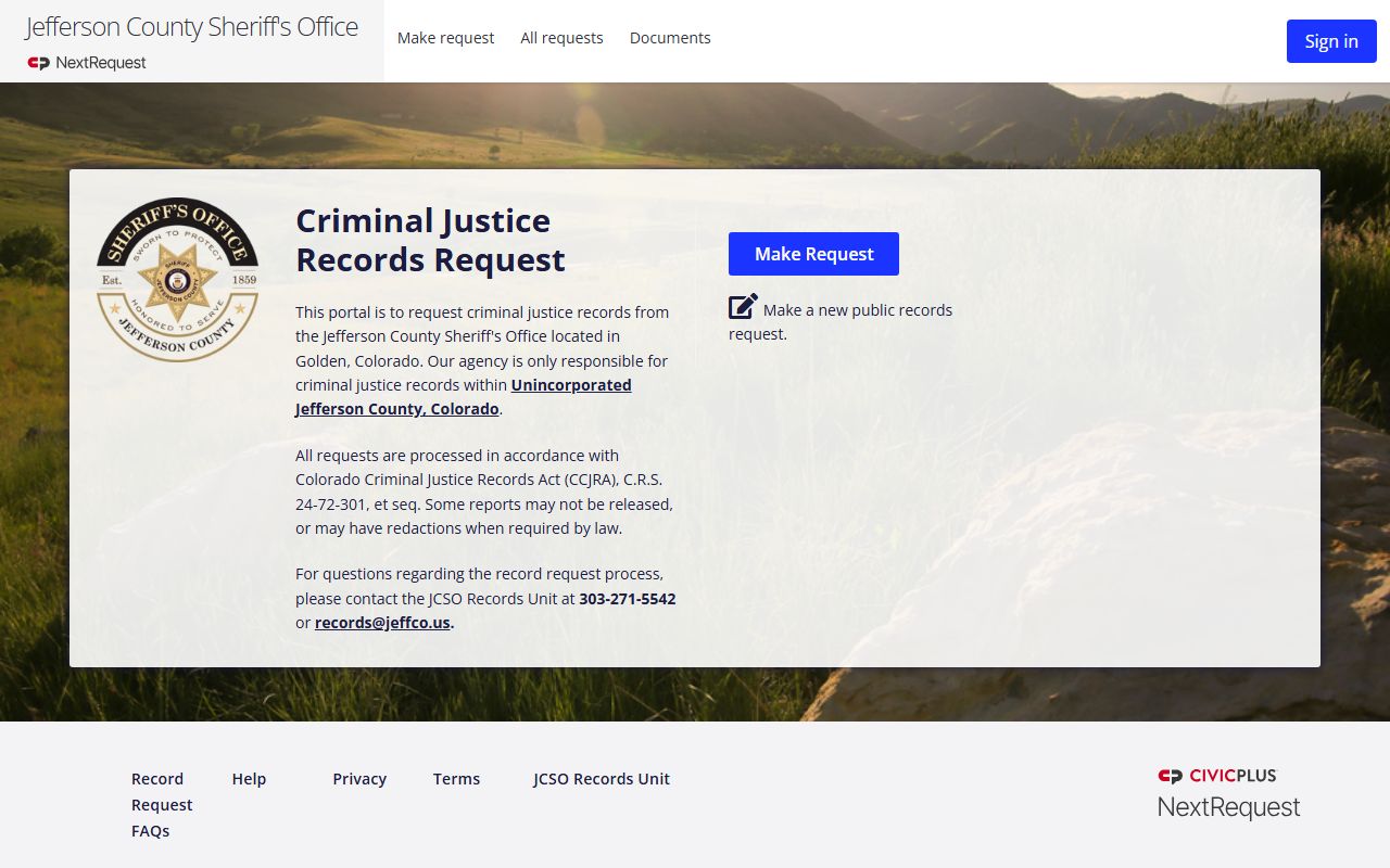 Jefferson County NextRequest portal for electronic public records requests