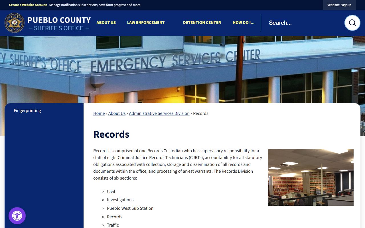 Pueblo County Sheriff Records office for booking releases