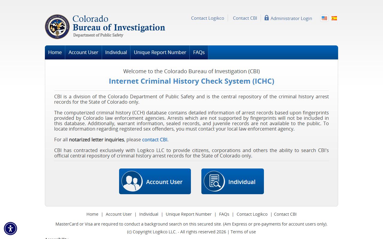 CBI Records Check portal for criminal history searches